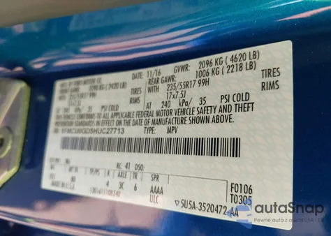 2017 Ford Escape Se z USA, uszkodzony, nr VIN 1FMCU0GD5HUC27713